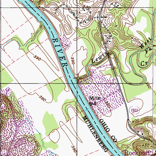 Topographic Map of Lewis Creek, KY