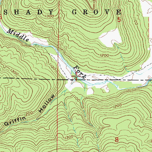 Topographic Map of Green Griffin Hollow, AR