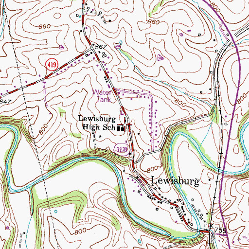 Topographic Map of Lewisburg High School, KY