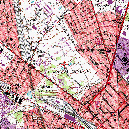 Topographic Map of The Lexington Cemetery, KY
