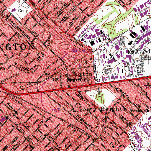 Topographic Map of Lexington Manor, KY