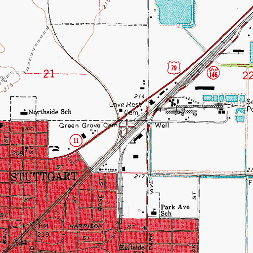 Topographic Map of Green Grove Cemetery, AR