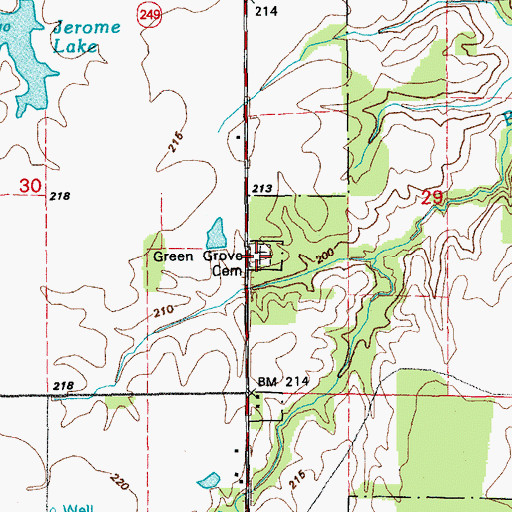 Topographic Map of Green Grove Cemetery, AR