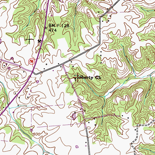 Topographic Map of Liberty Church, KY