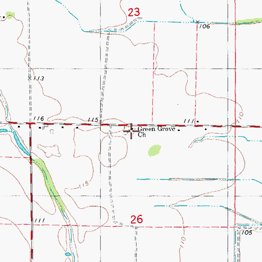 Topographic Map of Green Grove Church, AR