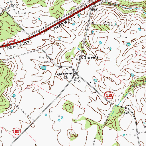 Topographic Map of Liberty Church, KY