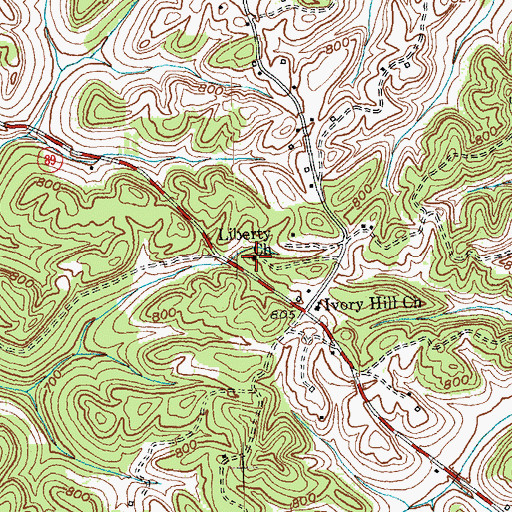 Topographic Map of Liberty Baptist Church, KY