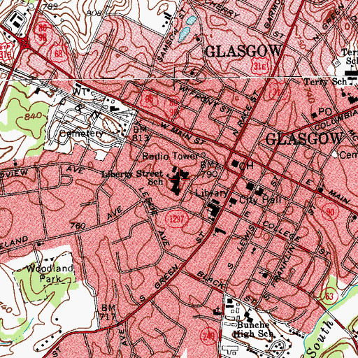 Topographic Map of Liberty Street School, KY