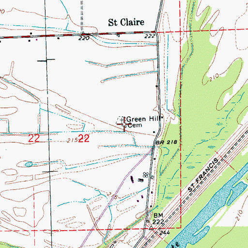 Topographic Map of Green Hill Cemetery, AR