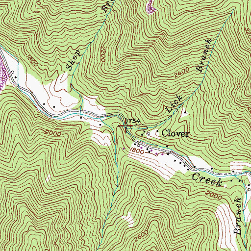 Topographic Map of Lick Branch, KY