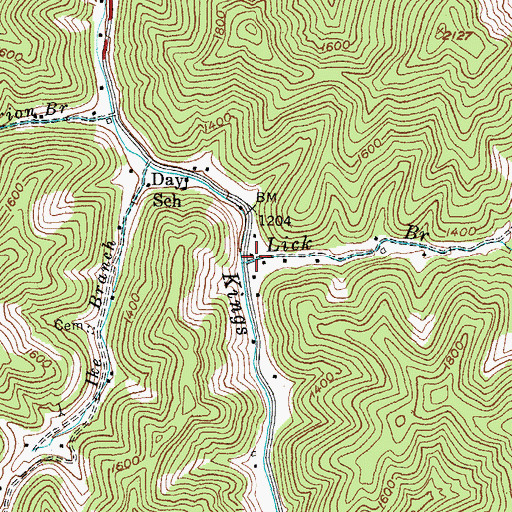 Topographic Map of Lick Branch, KY