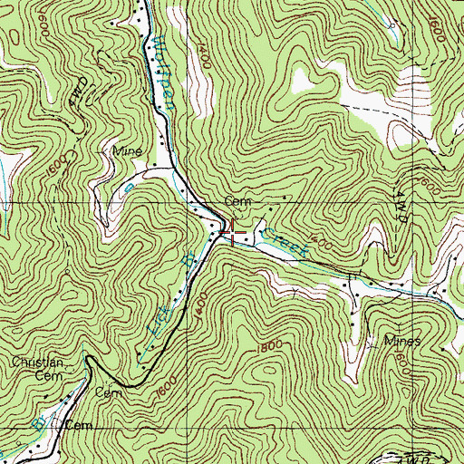 Topographic Map of Lick Branch, KY