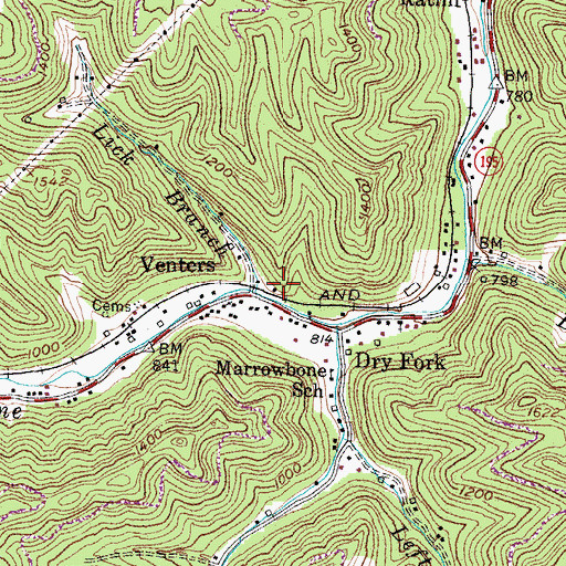 Topographic Map of Lick Branch, KY