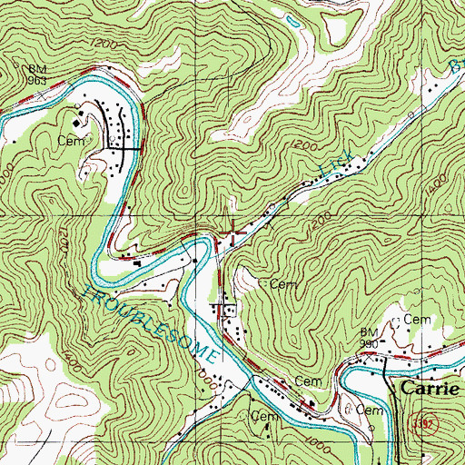 Topographic Map of Lick Branch, KY