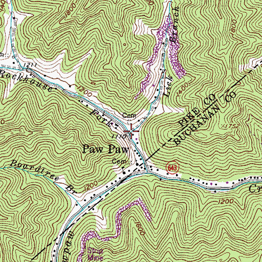 Topographic Map of Lick Branch, KY