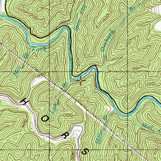 Topographic Map of Lick Branch, KY