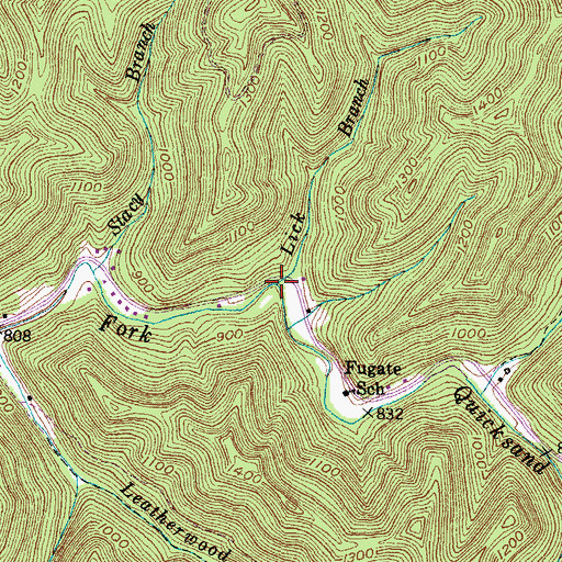 Topographic Map of Lick Branch, KY