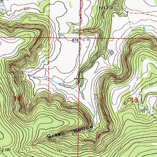 Topographic Map of Green Hollow, AR