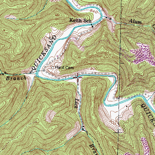 Topographic Map of Lick Branch, KY