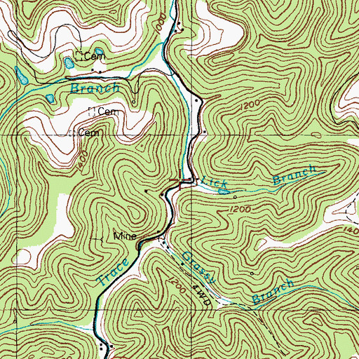 Topographic Map of Lick Branch, KY