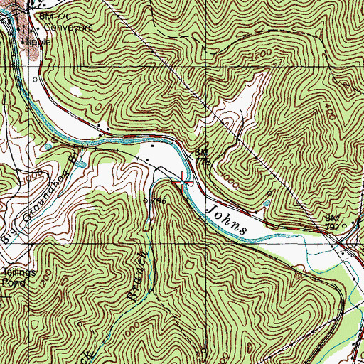 Topographic Map of Lick Branch, KY