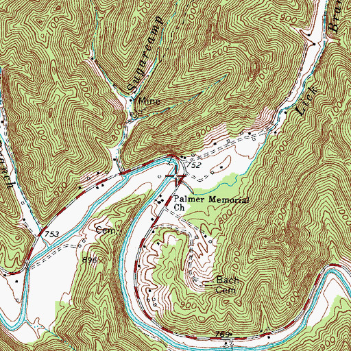 Topographic Map of Lick Branch, KY