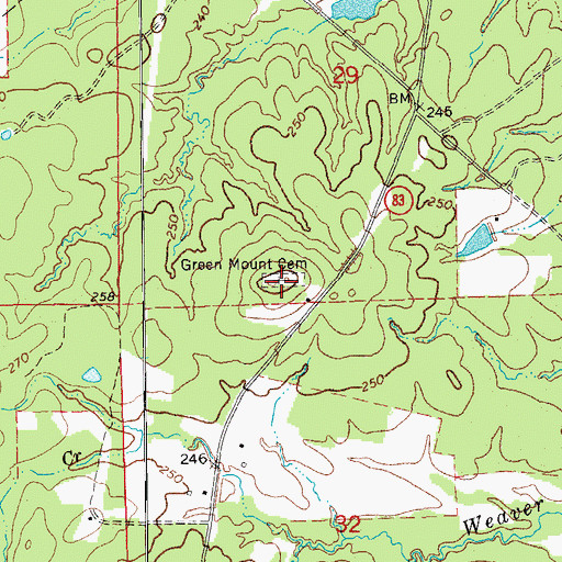 Topographic Map of Green Mount Cemetery, AR