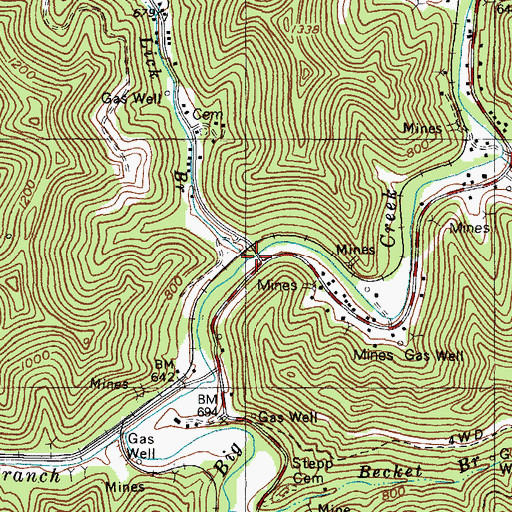 Topographic Map of Lick Branch, KY