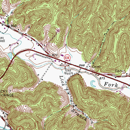Topographic Map of Lick Branch, KY