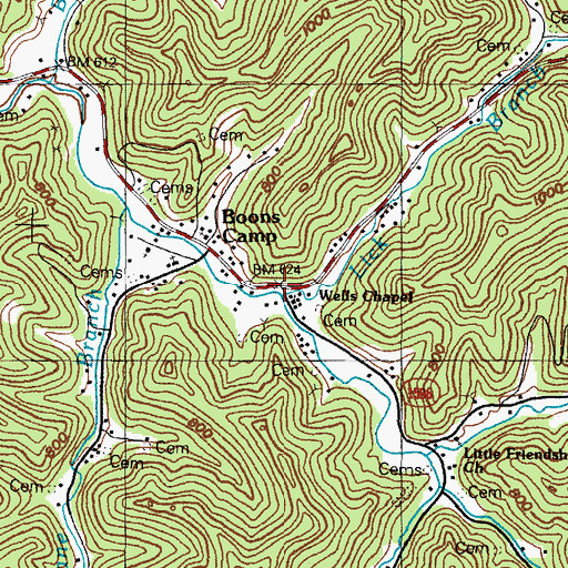 Topographic Map of Lick Branch, KY