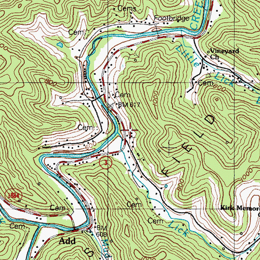 Topographic Map of Lick Branch, KY