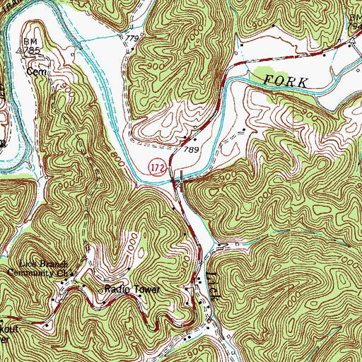 Topographic Map of Lick Branch, KY