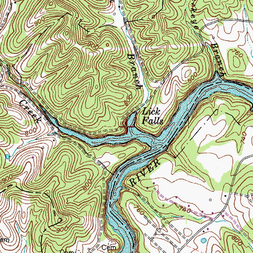 Topographic Map of Lick Branch, KY