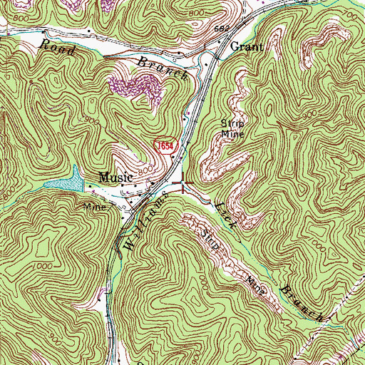 Topographic Map of Lick Branch, KY