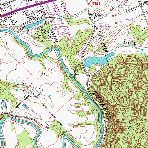 Topographic Map of Lick Branch, KY