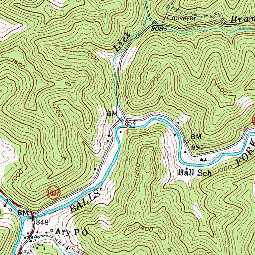 Topographic Map of Lick Branch, KY