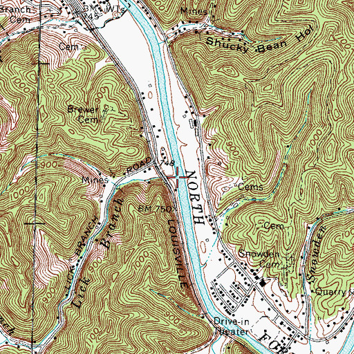 Topographic Map of Lick Branch, KY