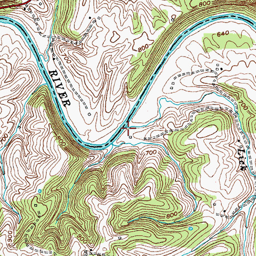 Topographic Map of Lick Branch, KY