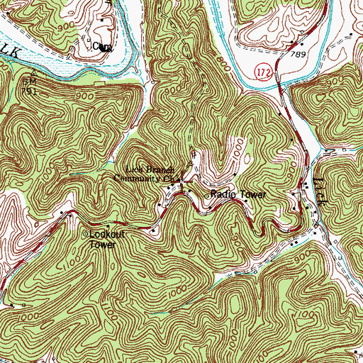 Topographic Map of Lick Branch Community Church, KY