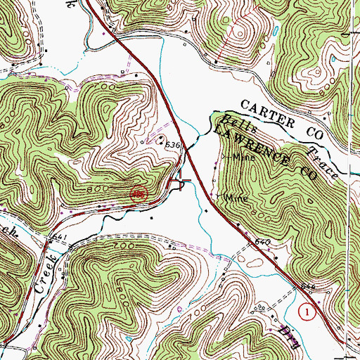 Topographic Map of Lick Creek, KY