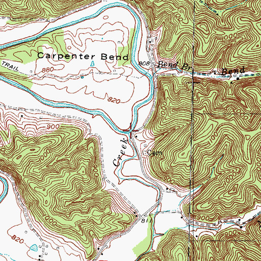 Topographic Map of Lick Creek, KY