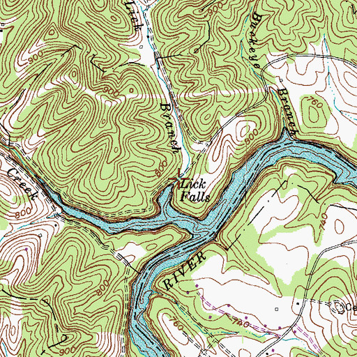 Topographic Map of Lick Falls, KY