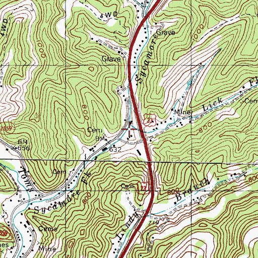 Topographic Map of Lick Fork, KY