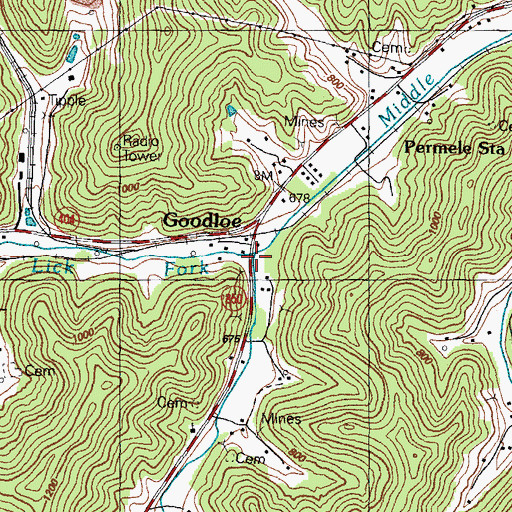 Topographic Map of Lick Fork, KY
