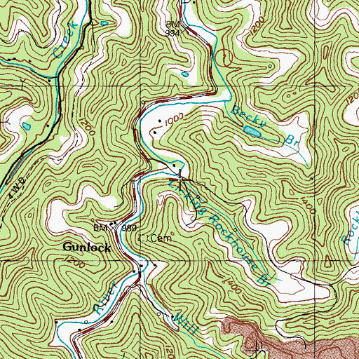 Topographic Map of Licking Rockhouse Branch, KY