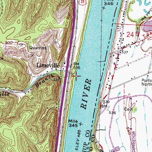 Topographic Map of Limeville Branch, KY