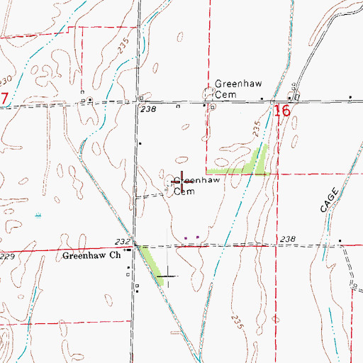 Topographic Map of Greenhaw Cemetery, AR