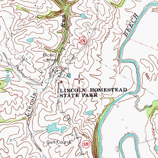 Topographic Map of Lincoln Homestead State Park, KY