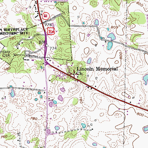 Topographic Map of Lincoln Memorial Baptist Church, KY