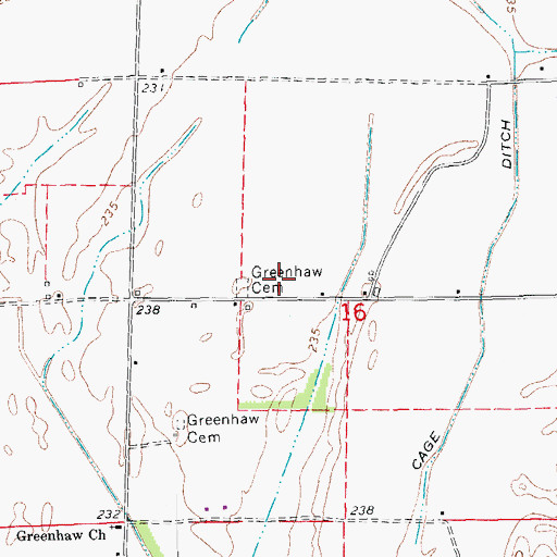 Topographic Map of Greenhaw Cemetery, AR